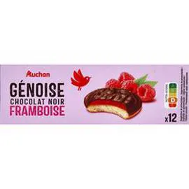 AUCHAN Génoises nappées de chocolat noir saveur framboise 150g