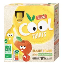 VITABIO Compote à boire banane pomme de France sans sucres ajoutés Bio 4x90g