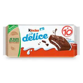 KINDER Gâteaux enrobés au cacao et fourrés au lait Délice x10
