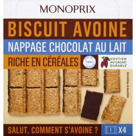MONOPRIX Biscuit avoine nappage chocolat au lait 136g