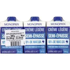 MONOPRIX Crème légère semi-épaisse 18% MG 600ml
