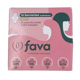 FAVA Serviettes Hygiéniques Nuit Bio Avec Ailettes x10 x10