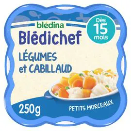 BLÉDINA, BLÉDICHEF Plat bébé dès 15 mois mijoté de légumes fondants et cabillaud 250g