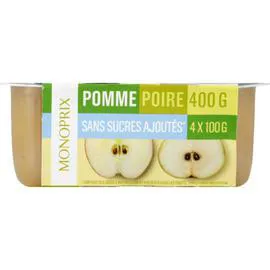 MONOPRIX Purée de pommes et poires, sans sucres ajoutés 400g