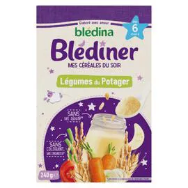 BLÉDINA, BLÉDÎNER Céréales en poudre bébé soir dès 6 mois assortiment légumes du potager 240g