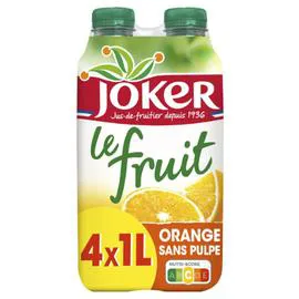JOKER Jus d'orange sans pulpe sans sucres ajoutés 4x1l