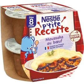 NESTLÉ, P'TITE RECETTE Plat bébé dès 8 mois moussaka au boeuf 2x200g