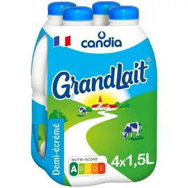 CANDIA Lait Demi-Ecreme Stérilisé UHT Grandlait 4x1,5l