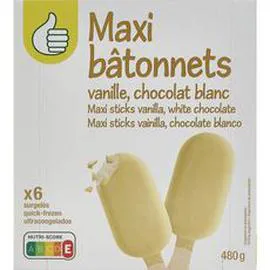 AUCHAN Bâtonnet glacé vanille et chocolat blanc 480g