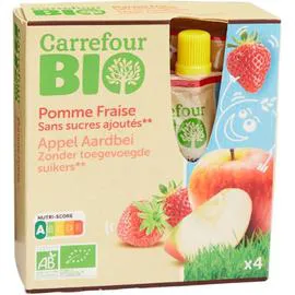 CARREFOUR BIO Compote bio pomme fraise s/sucres ajoutés 4x90g