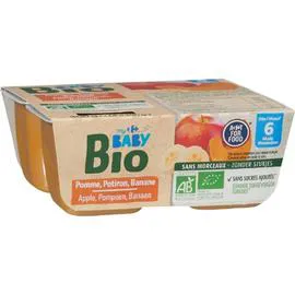 CARREFOUR BABY Desserts bébé bio pomme potiron, dès 6 mois 4x100g