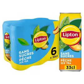 LIPTON Boisson au thé glacé saveur pêche sans sucres 6x33cl