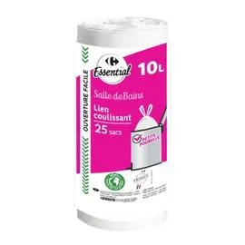 ESSENTIAL Sac poubelle à lien coulissant, spécial salle de bains 10L x25