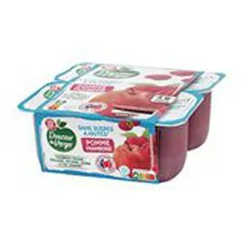 MARQUE REPÈRE, DOUCEUR DU VERGER Dessert fruitier framboise s/sucre 4x97g