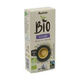 AUCHAN BIO Capsules de café lungo compostables commerce équitable compatibles Nespresso 10x5,2g