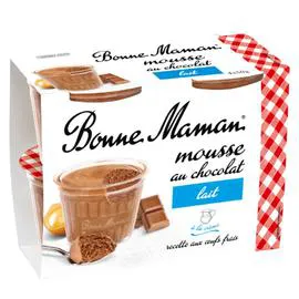 BONNE MAMAN Mousse au chocolat au lait aux Oeufs frais 4x50g