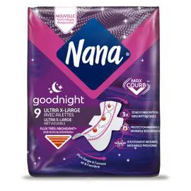 NANA Serviettes Hygièniques Ultra X-Large Avec Ailettes Flux Très Abondant+ Good Night x9