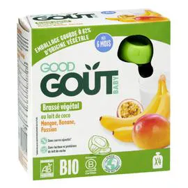 GOOD GOÛT Brassé végétal bébé dès 6 mois coco mangue banane passion sans sucres ajoutés Bio 4x85g