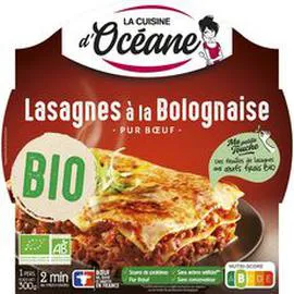 LA CUISINE D'OCÉANE Lasagnes bio à la bolognaise pur boeuf français en barquette 300g