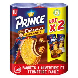 LU, PRINCE Biscuits fourrés au chocolat au blé complet 2x300g