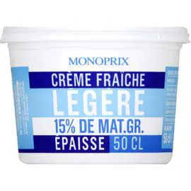 MONOPRIX Crème fraîche légère épaisse 15% de MG 500ml
