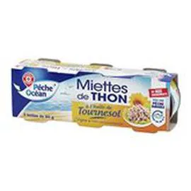 MARQUE REPÈRE, PÊCHE OCÉAN Miettes de thon Huile de tournesol 3x80g