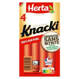 HERTA, KNACKI Saucisses 100% Pur Porc conservation sans nitrite 140g