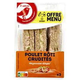 AUCHAN Sandwich triple poulet rôti crudités mayonnaise 230g