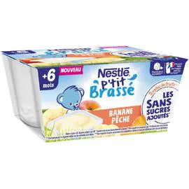 NESTLÉ, P'TIT BRASSÉ Dessert bébé dès 6 mois, banane pêche 4x90g
