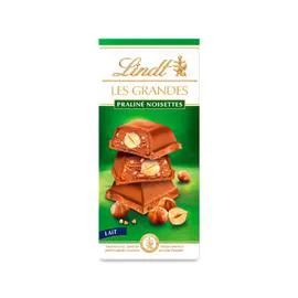 LINDT, LES GRANDES Chocolat Lait Noisettes 225g