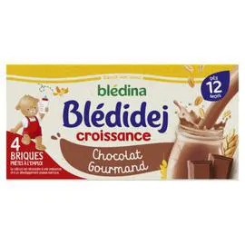 BLÉDINA, BLÉDIDEJ Lait et céréales bébé dès 12 mois saveur chocolat gourmand Croissance 4x250ml