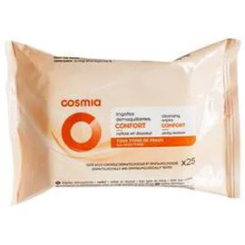 AUCHAN, COSMIA Lingettes démaquillantes douceur tous types de peaux x25 
