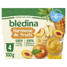 BLÉDINA Purée de fruits bébé dès 6 mois harmonie de fruits 4x100g