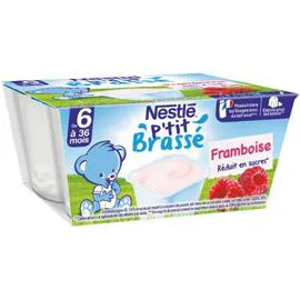 NESTLÉ, P'TIT BRASSÉ Desserts bébé 6+ mois, framboise 4x100g