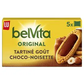 LU, BELVITA Biscuits petit déjeuner tartiné goût choco noisette Original 5x50g
