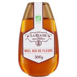 LA RUCHE AUX DÉLICES Miel de fleurs bio en flacon doseur 500g