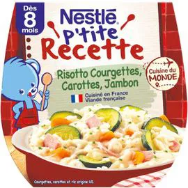 NESTLÉ, P'TITE RECETTE Plat bébé dés 8 mois, risotto courgettes carottes jambon 2x200g