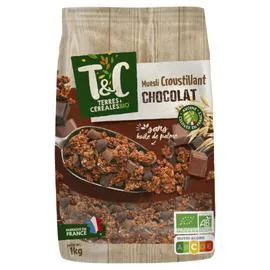 TERRES & CÉRÉALES BIO Céréales muesli croustillant chocolat sans huile de palme Bio 1kg