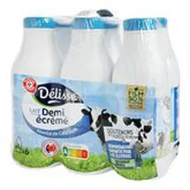 MARQUE REPÈRE, DÉLISSE Lait UHT bouteille Demi-écrémé 6x1l