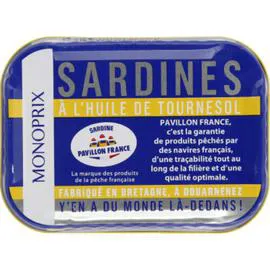 MONOPRIX Sardines à l'huile de tournesol 87g