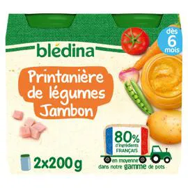 BLÉDINA Petit pot bébé dès 6 mois printanière de légumes jambon 2x200g