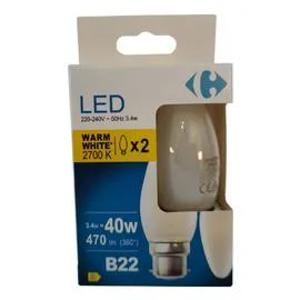CARREFOUR Ampoule LED Flamme 40W B22 WW x2
