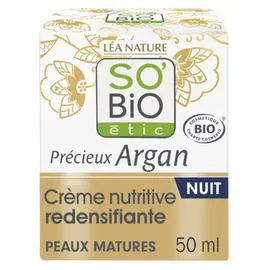 LÉA NATURE, SO'BIO ÉTIC Crème Visage Nutritive Peaux Matures Nuit Précieux Argan Bio 50ml