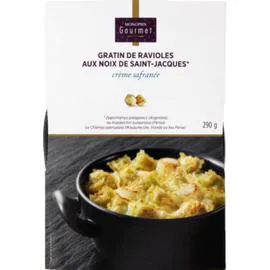 MONOPRIX GOURMET Gratin de ravioles aux noix de Saint Jacques crème safranée 290g