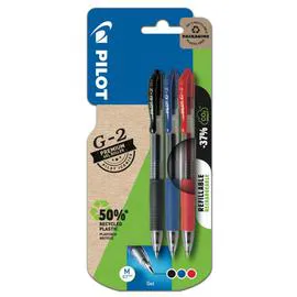 PILOT 3 Stylos Rollers G-2, Pointes moyennes rétractables x3