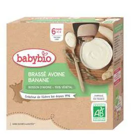 BABYBIO 100% végétal Gourde brassé avoine et banane bio dès 6 mois 4x85g