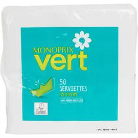 MONOPRIX 50 serviettes 33x33 verts x50