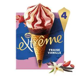 NESTLÉ, EXTRÊME Glace Cône Fraise Vanille EXTREME x4