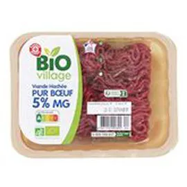 MARQUE REPÈRE, BIO VILLAGE Viande bovine hachée 5% MG Bio 350g