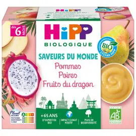 HIPP BIOLOGIQUE Dessert bébé pomme poire fruits du dragon dés 6 mois Bio HIPP 400g